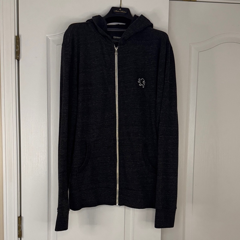 Express Dark Gray Hooded Zip-Up Sweater